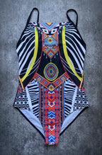 Tribal Aztec Print High-Neck One-Piece Swimsuit