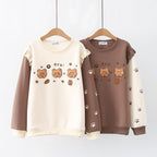 Women's Fleece-lined Cartoon Bears Embroidered Sweater