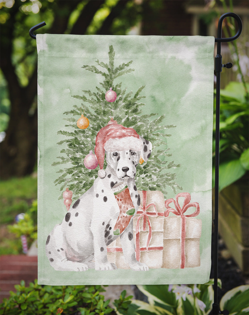 Dalmatian Christmas Presents and Tree Garden Flag