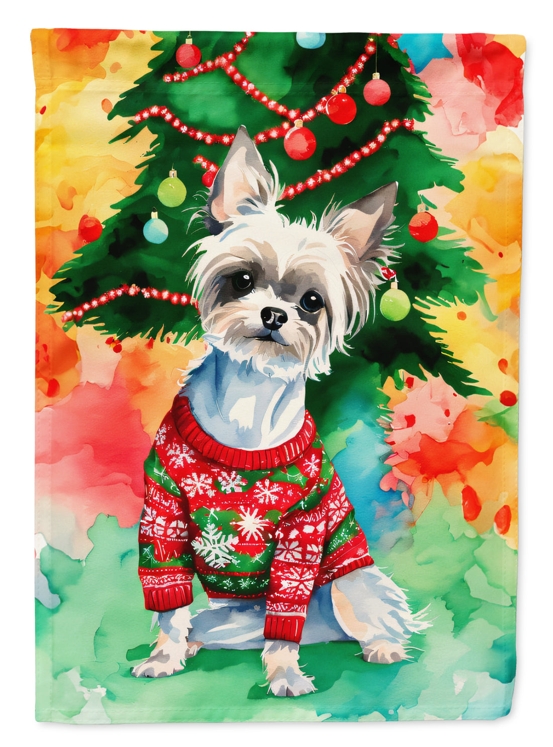 Chinese Crested Christmas House Flag
