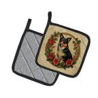 Lancashire Heeler Christmas Flowers Pair of Pot Holders