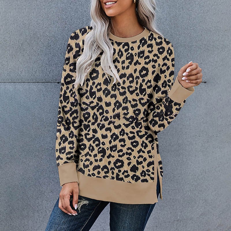 Plus Size Women's Hoodless Sweater in Leopard Print