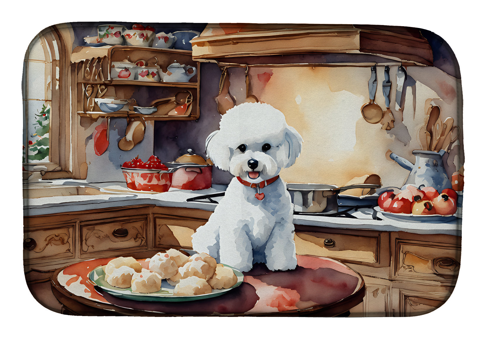 Bichon Frise Christmas Cookies Dish Drying Mat