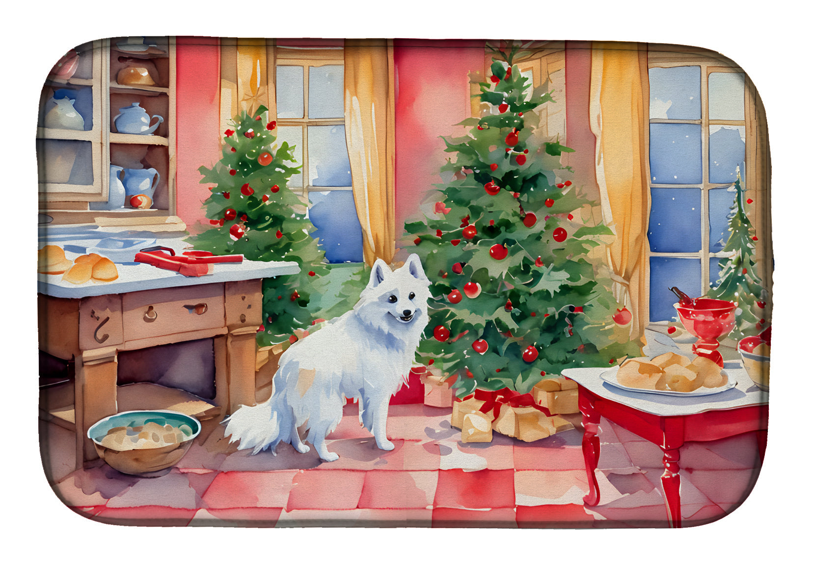 Japanese Spitz Christmas Cookies Dish Drying Mat