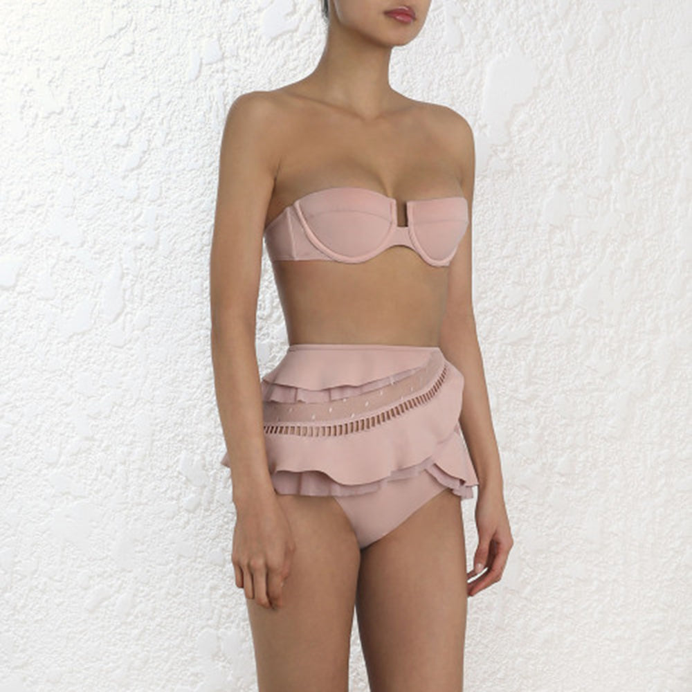 Fashionable Lace Trim Mesh Bikini Swimwear for Women