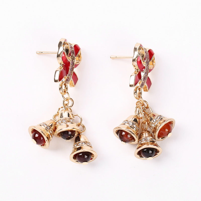 Creative Christmas Bell Bow Earrings for Gifts