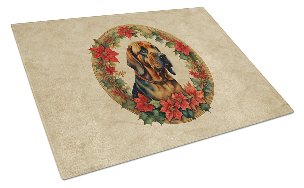 Bloodhound Christmas Flowers Glass Cutting Board