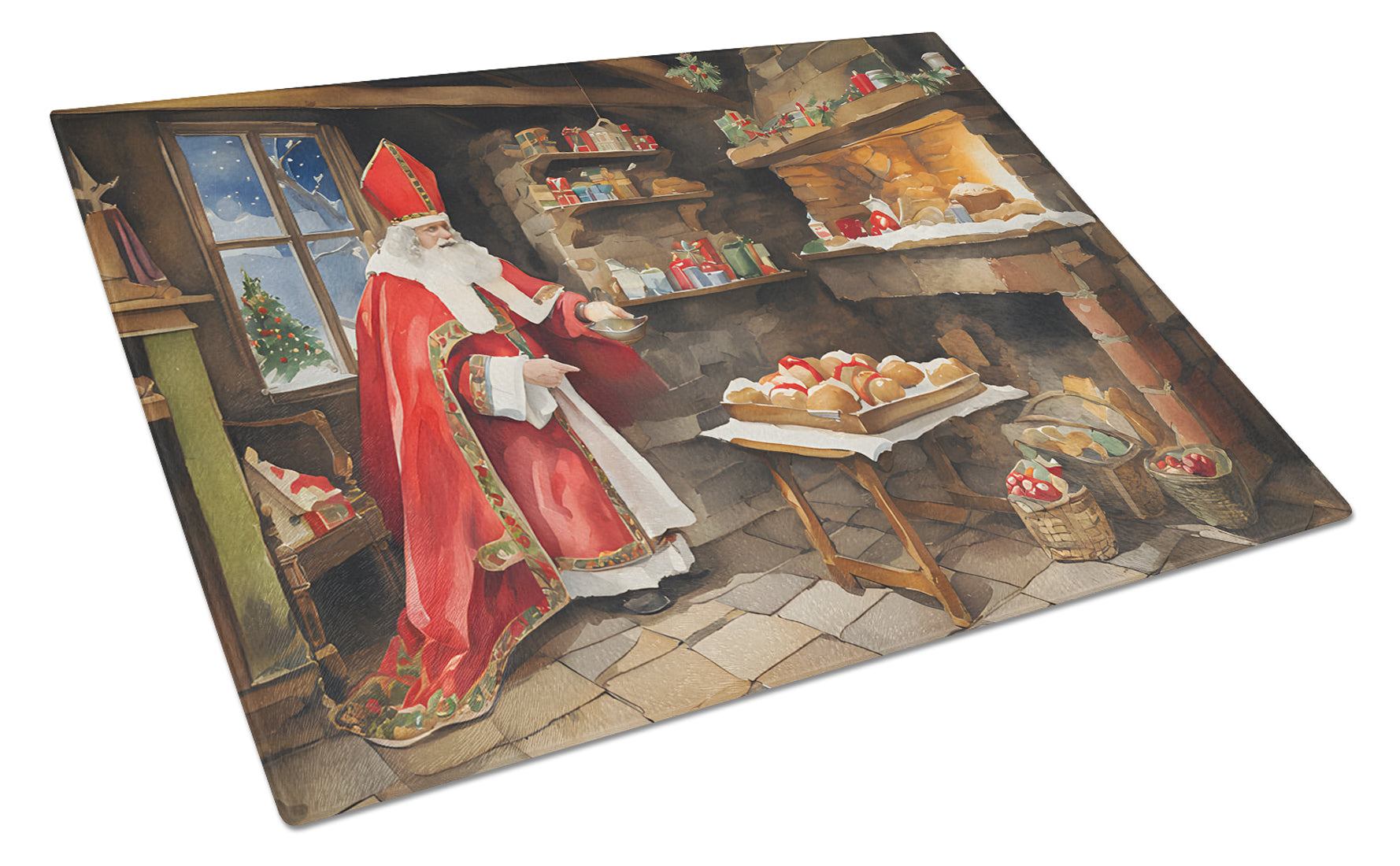 Cookies with Santa Claus Sinterklaas Glass Cutting Board