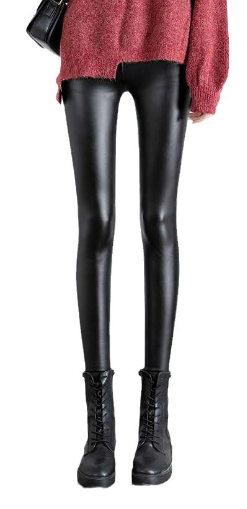 PU Fleece-lined High Waist Windproof Waterproof Leggings