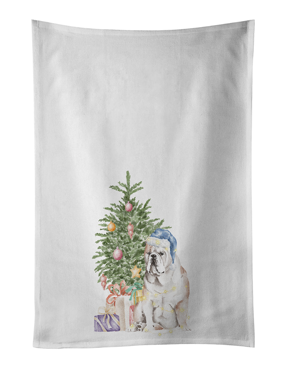 Bulldog, English Bulldog Christmas Presents and Tree Kitchen Towel Set of 2