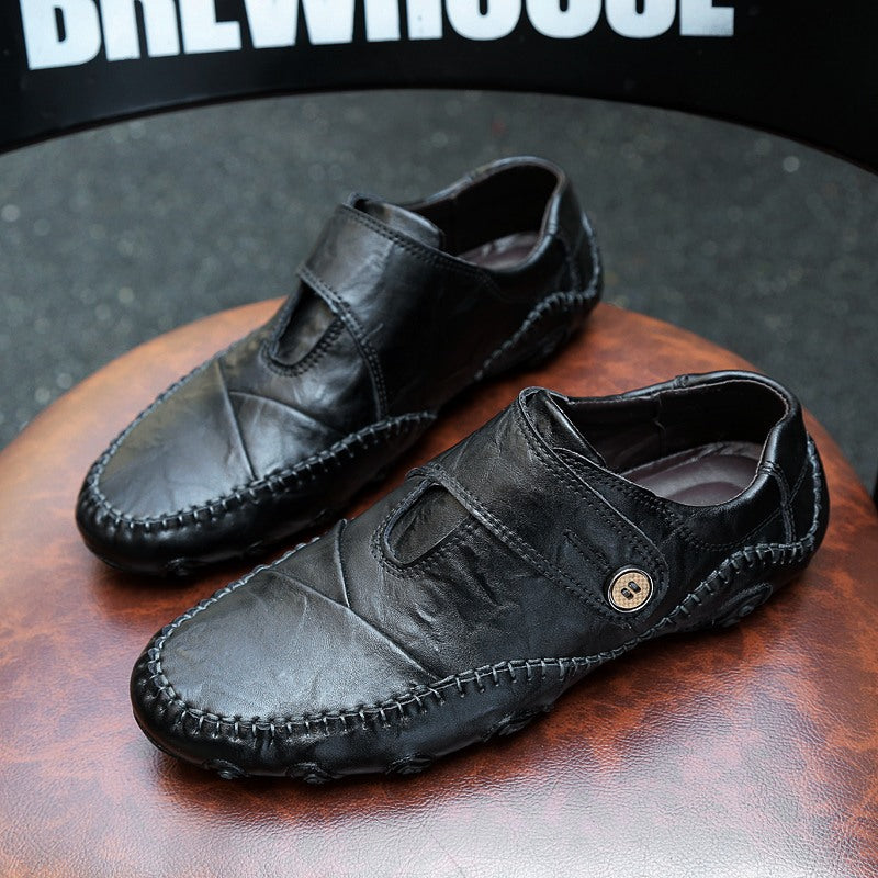 Casual British Style Leather Beanie Shoes | Embroidered Cap