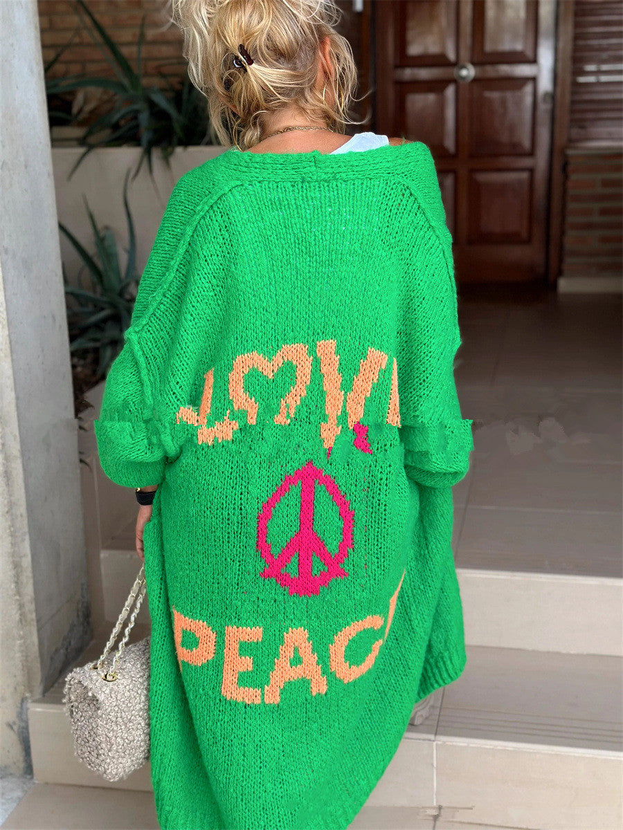 Jacquard Knitted Long Casual Cardigan Sweater
