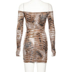 Snake Print Bodysuit and Skirt Set for Women