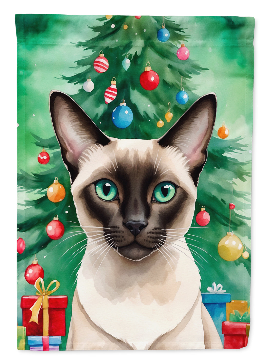 Colorpoint Shorthair Cat By the Christmas Tree House Flag