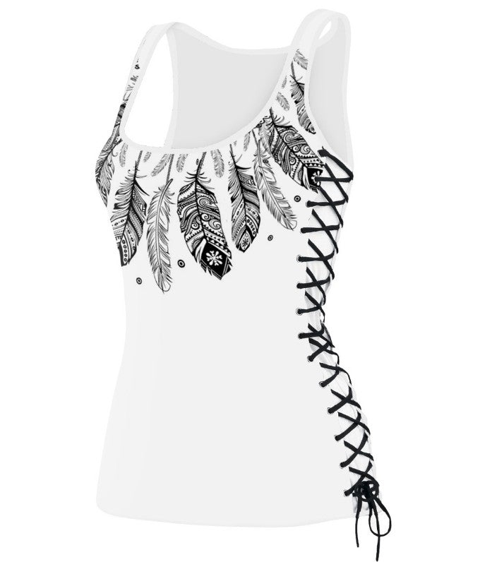 New Digital Print Feather Pattern Women's Tank Top