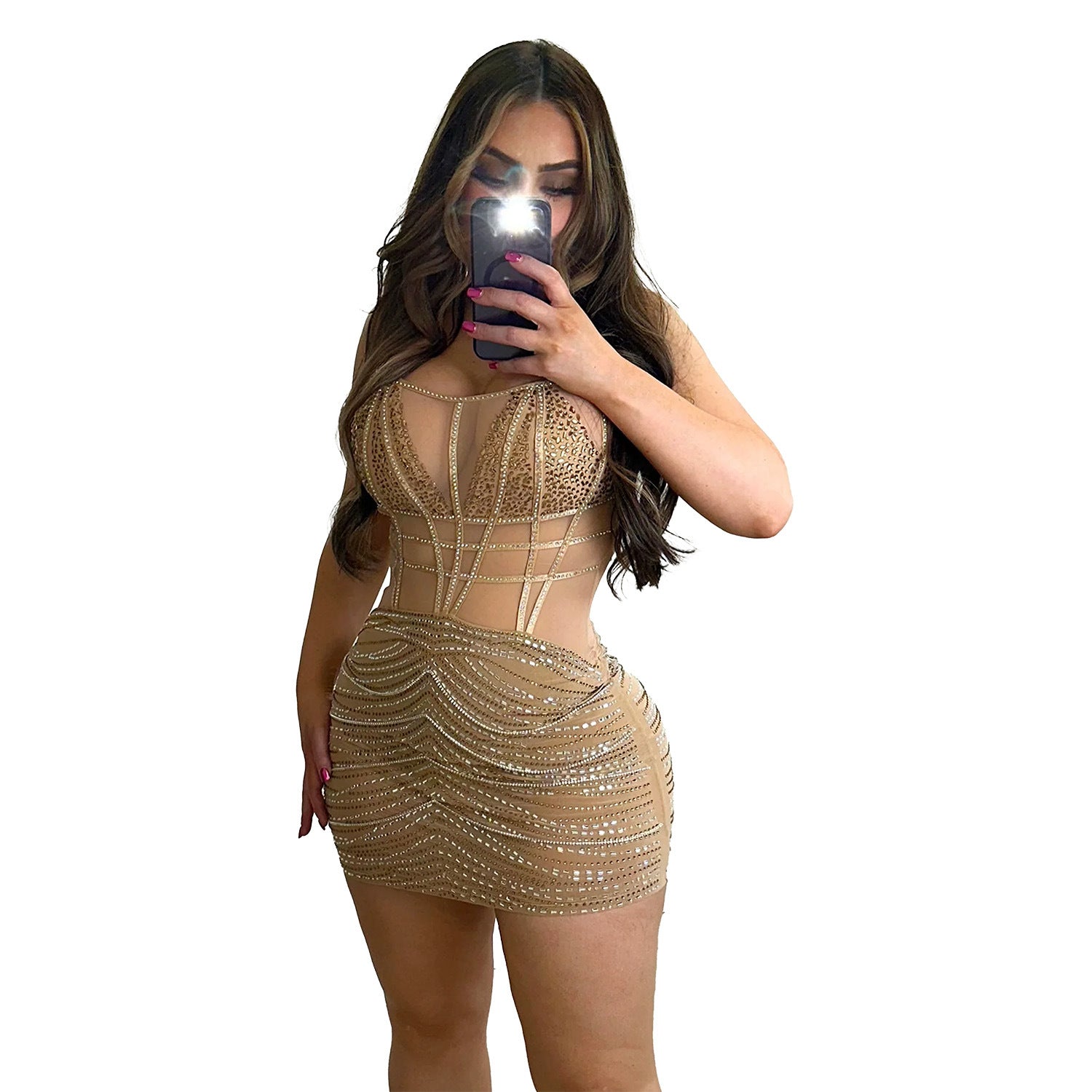 Solid Color Spaghetti Strap Mesh Dress for Women