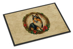 Sheltie Christmas Flowers Doormat