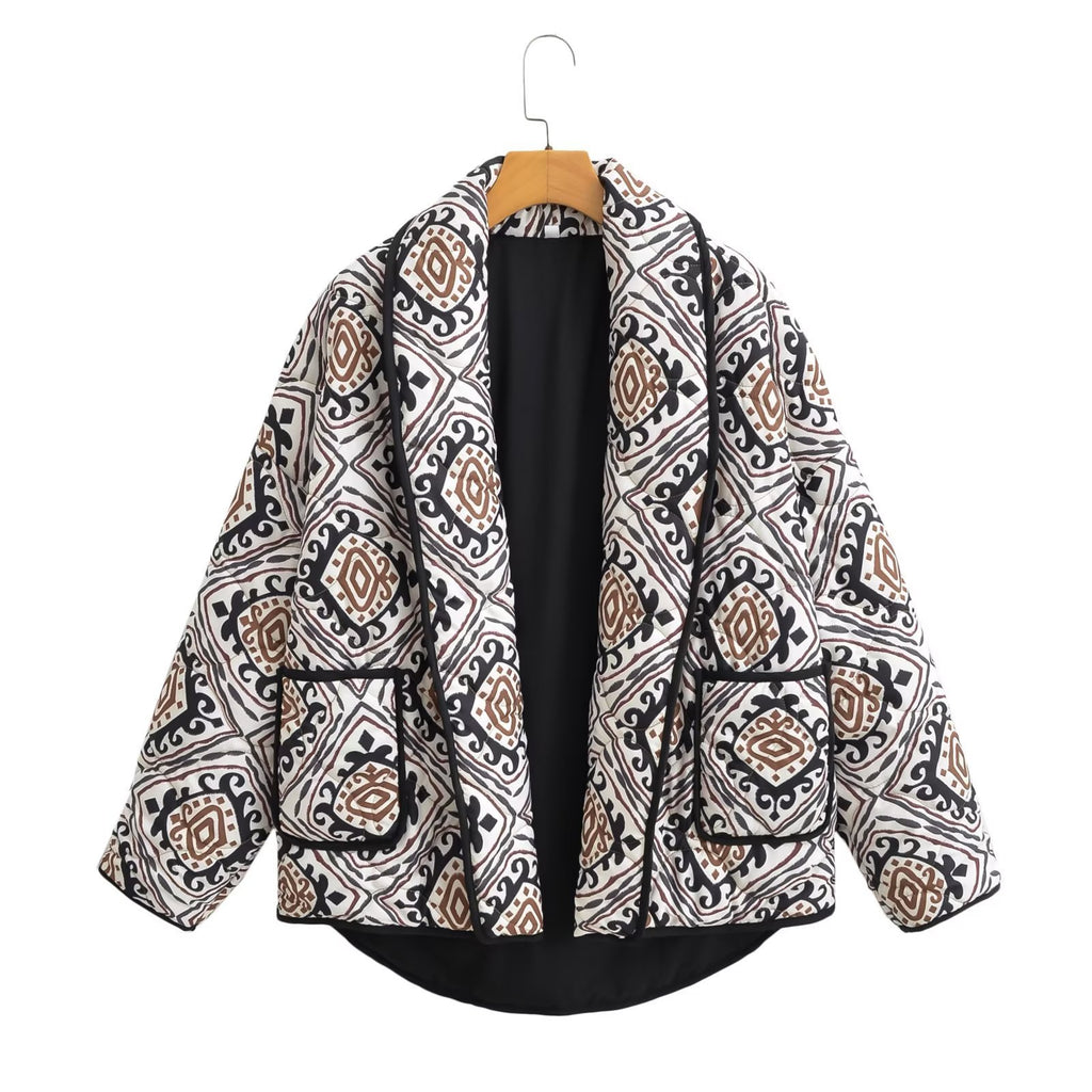 Pattern Print Cotton Padded Jacket Coat
