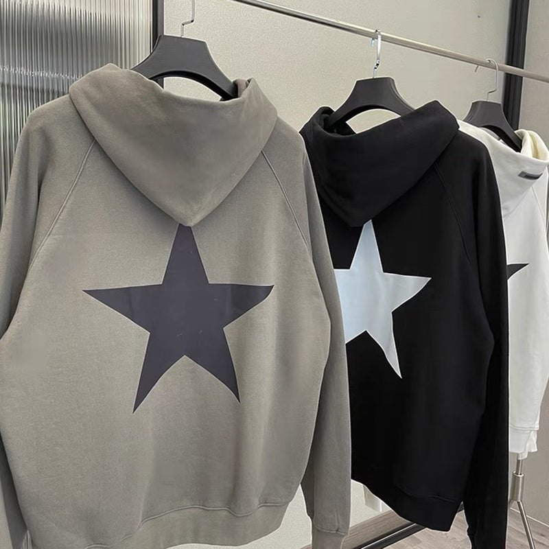Y2K Aesthetic Star Print Hooded Sweatshirt for Men | Streetwear