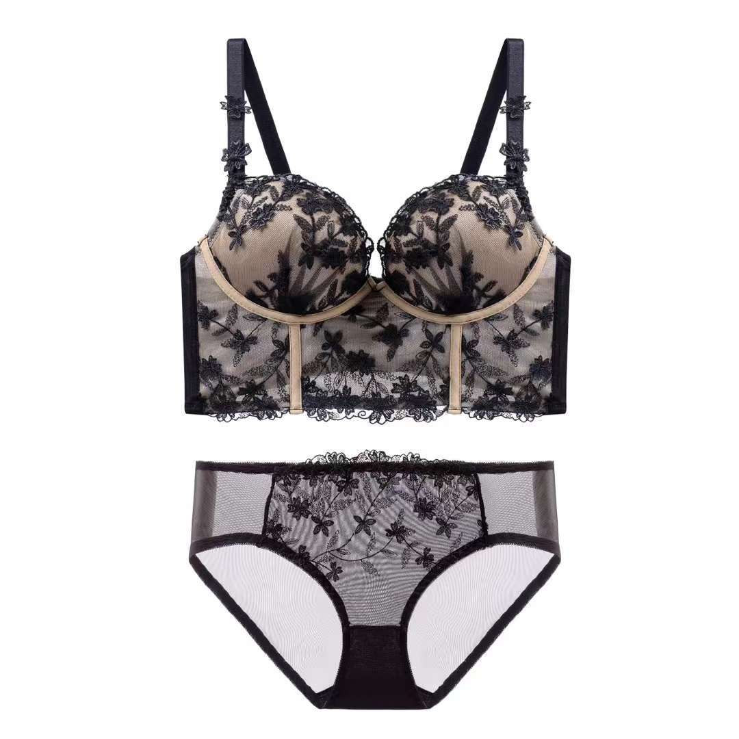French Vintage Embroidered Lace Bralette for Women