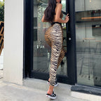 2019 Women's Tiger Stripe Backless Bodysuit Jumpsuit