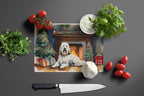 Old English Sheepdog Cozy Christmas Glass Cutting Board