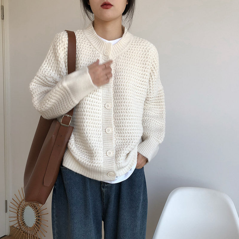 2023 Women's Autumn Knitted Cardigan Sweater (Beige/White)