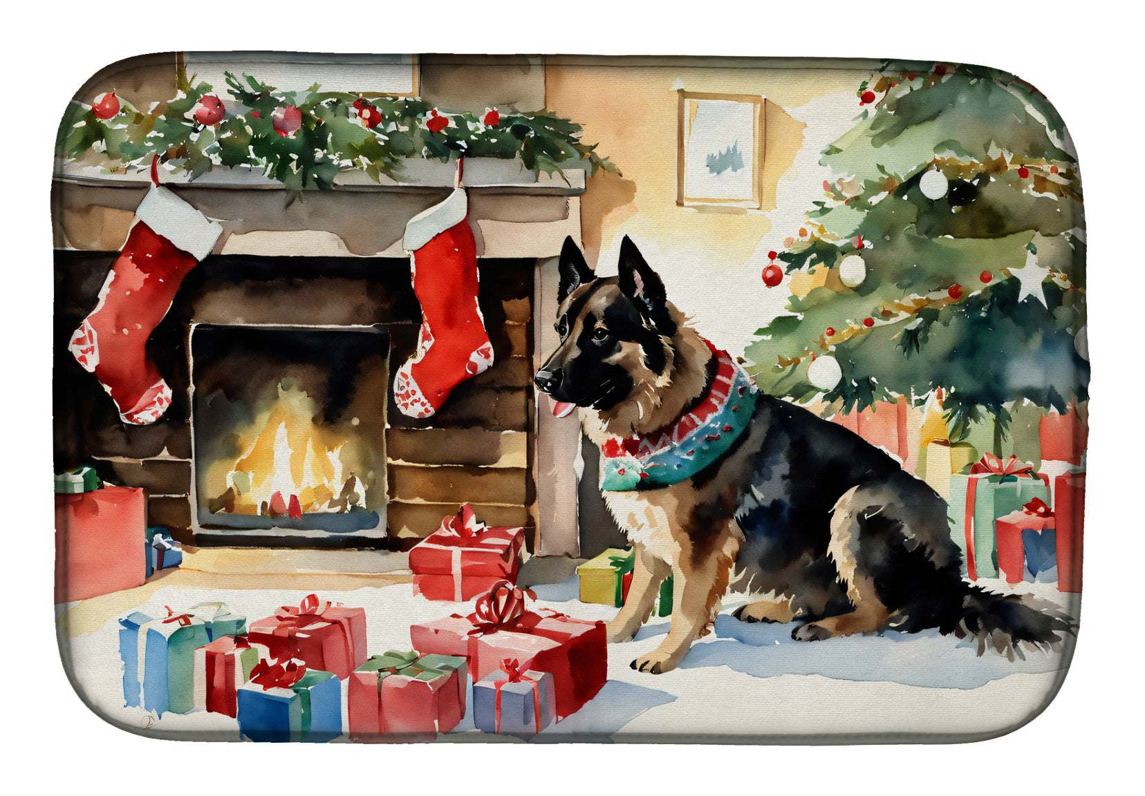 Norwegian Buhund Cozy Christmas Dish Drying Mat