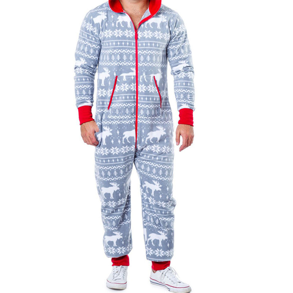 Christmas Snowman Striped Print Family Pajama Jumpsuit