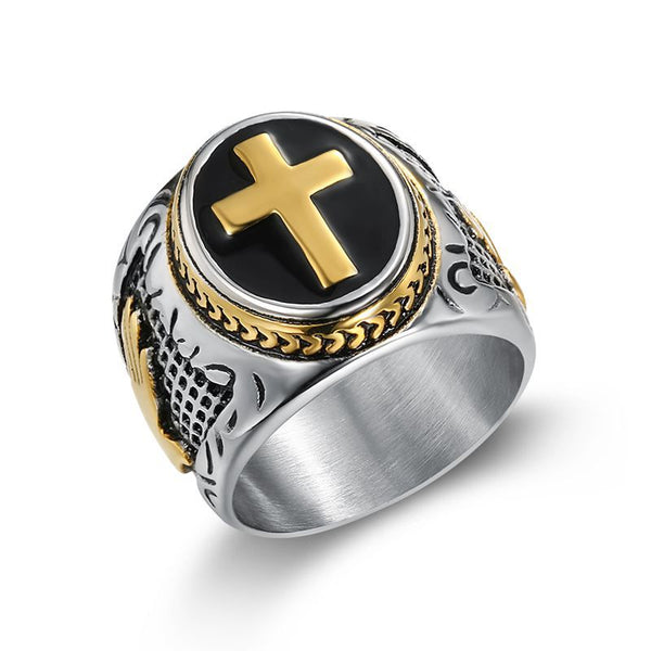 [Discontinued] Men's Titanium Steel Cross Signet Ring