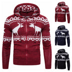 Men's Christmas Reindeer Knit Zipper Hoodie Sweater | Streetwear
