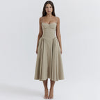 Sexy V-Neck Spaghetti Strap Midi Dress for Women