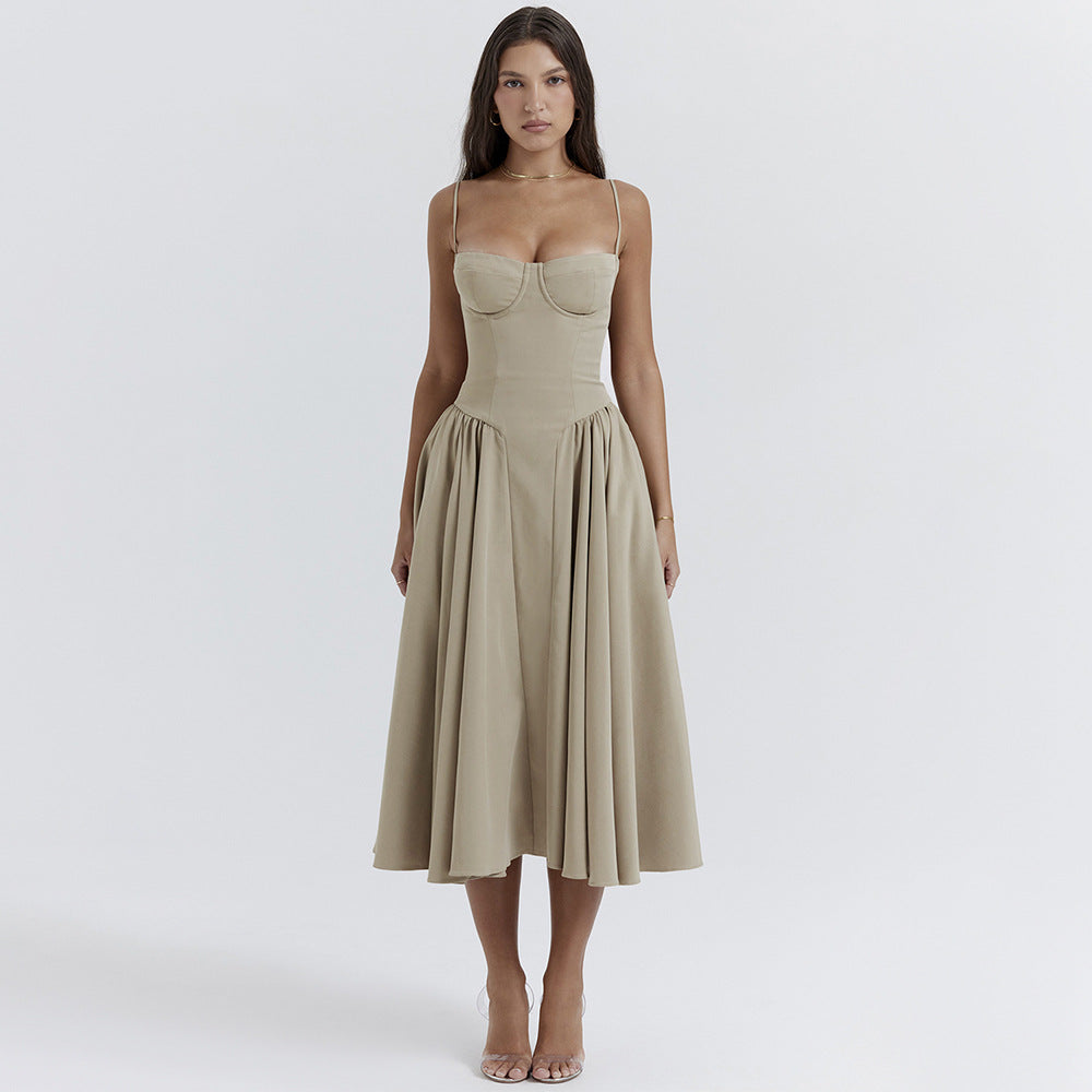 Sexy V-Neck Spaghetti Strap Midi Dress for Women