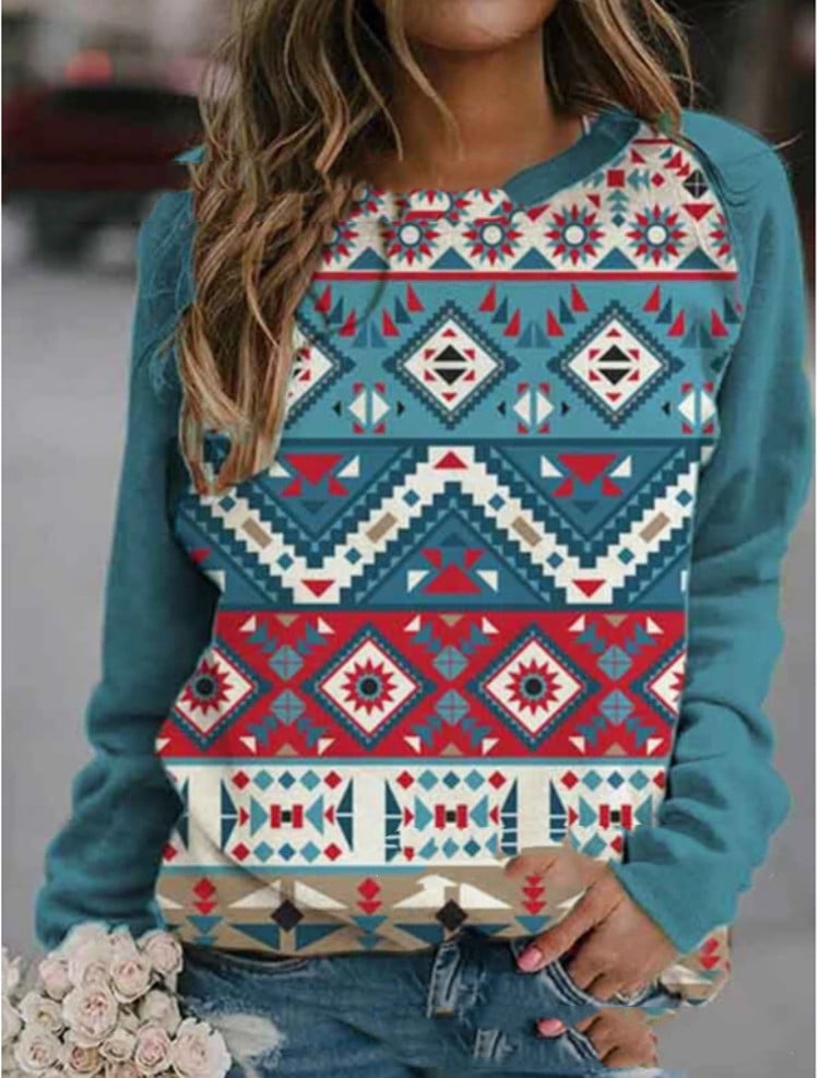 Women's Casual Round Neck Printed Long-sleeve Pullover | Streetwear