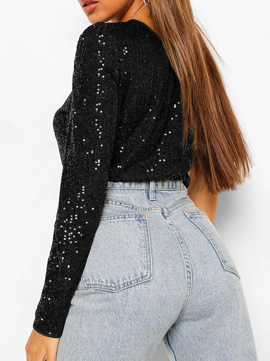 Women's Summer One-Shoulder Sequin Playsuit Bodysuit