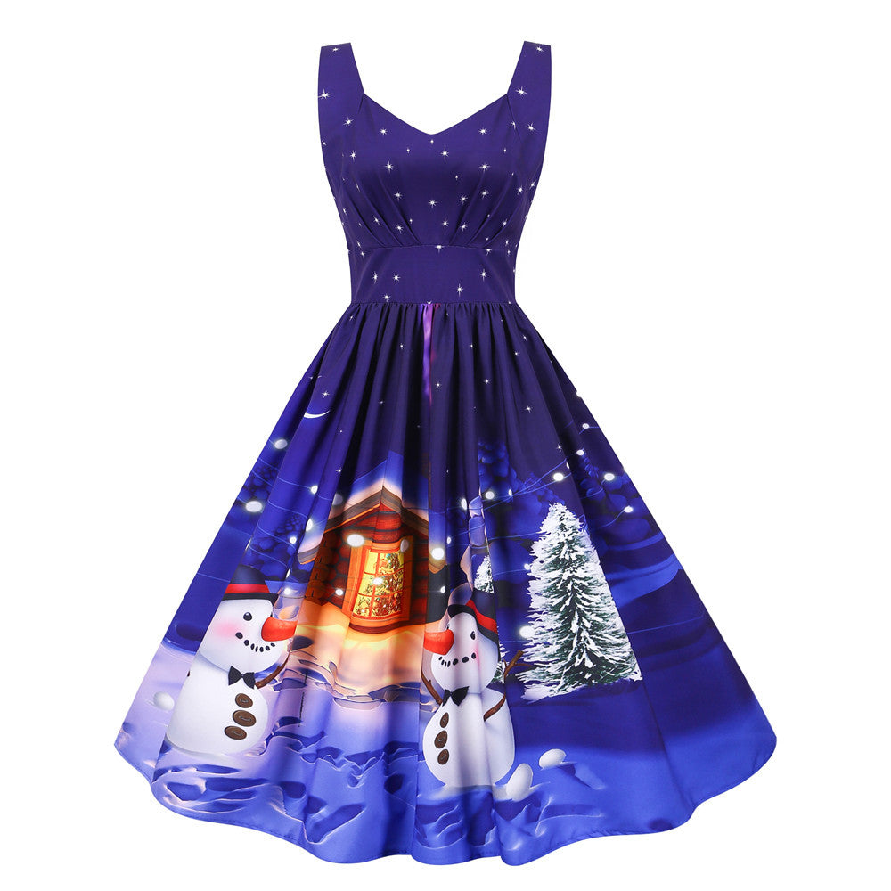 2021 Women's Christmas Party Dress with Floral Print