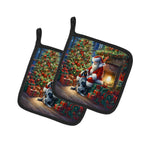 Bluetick Hound and Santa Claus Pair of Pot Holders