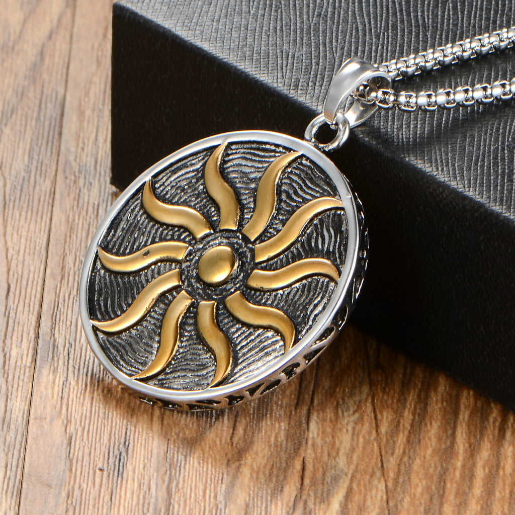 Stainless Steel Sun Medallion Pendant Necklace