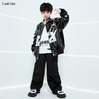 Boys Hip Hop Leather Jacket & Cargo Pants Set