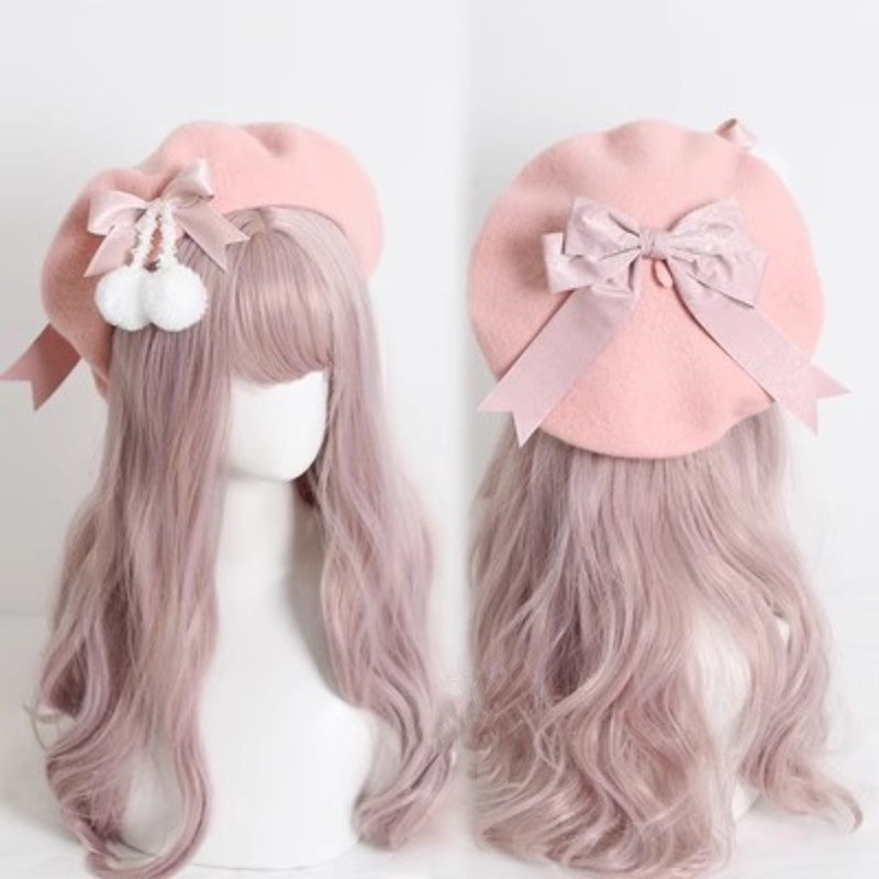 Women's Fashion Big Bow Wool Beret Hat | Embroidered Cap