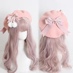 Women's Fashion Big Bow Wool Beret Hat | Embroidered Cap