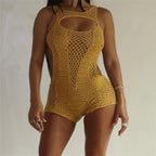 2023 Summer Women's Sexy Hollow Out Bodysuit Shorts