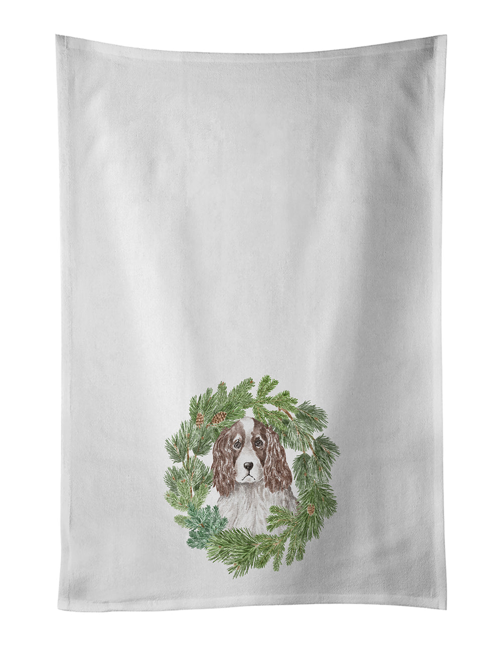 English Springer Spaniel Red and White Christmas Wreath Kitchen Towel Set of 2
