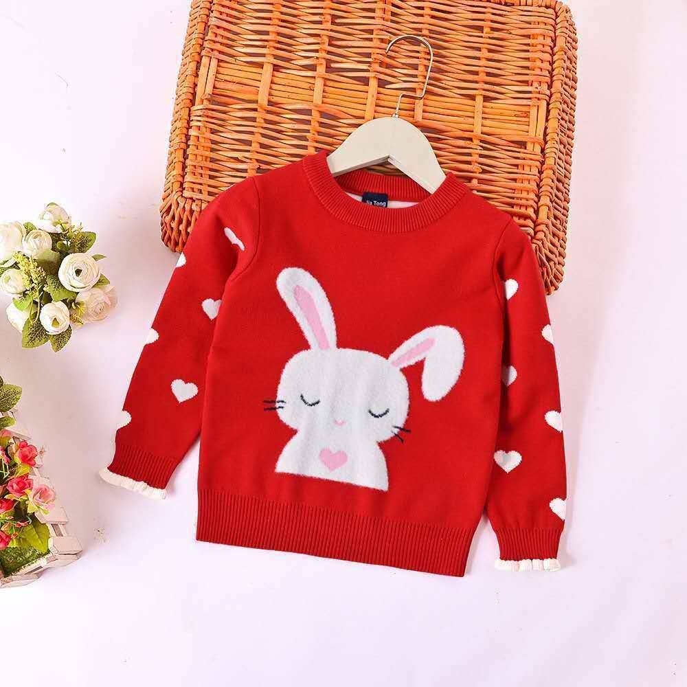 Knit Sweater with Love Rabbit Design Double Coat