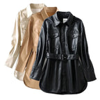 Women's high waist lace-up PU coat