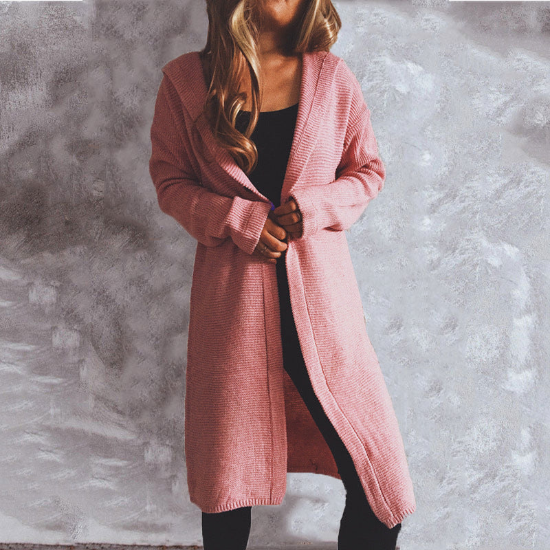 Women's Hooded Long Knitted Cardigan Sweater