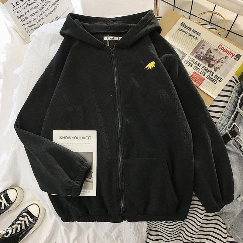 Embroidered Cartoon Sweater with Zipper Top