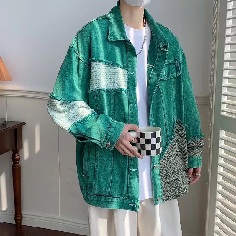 Worn-out Patchwork Raw Edge Denim Coat - American Style