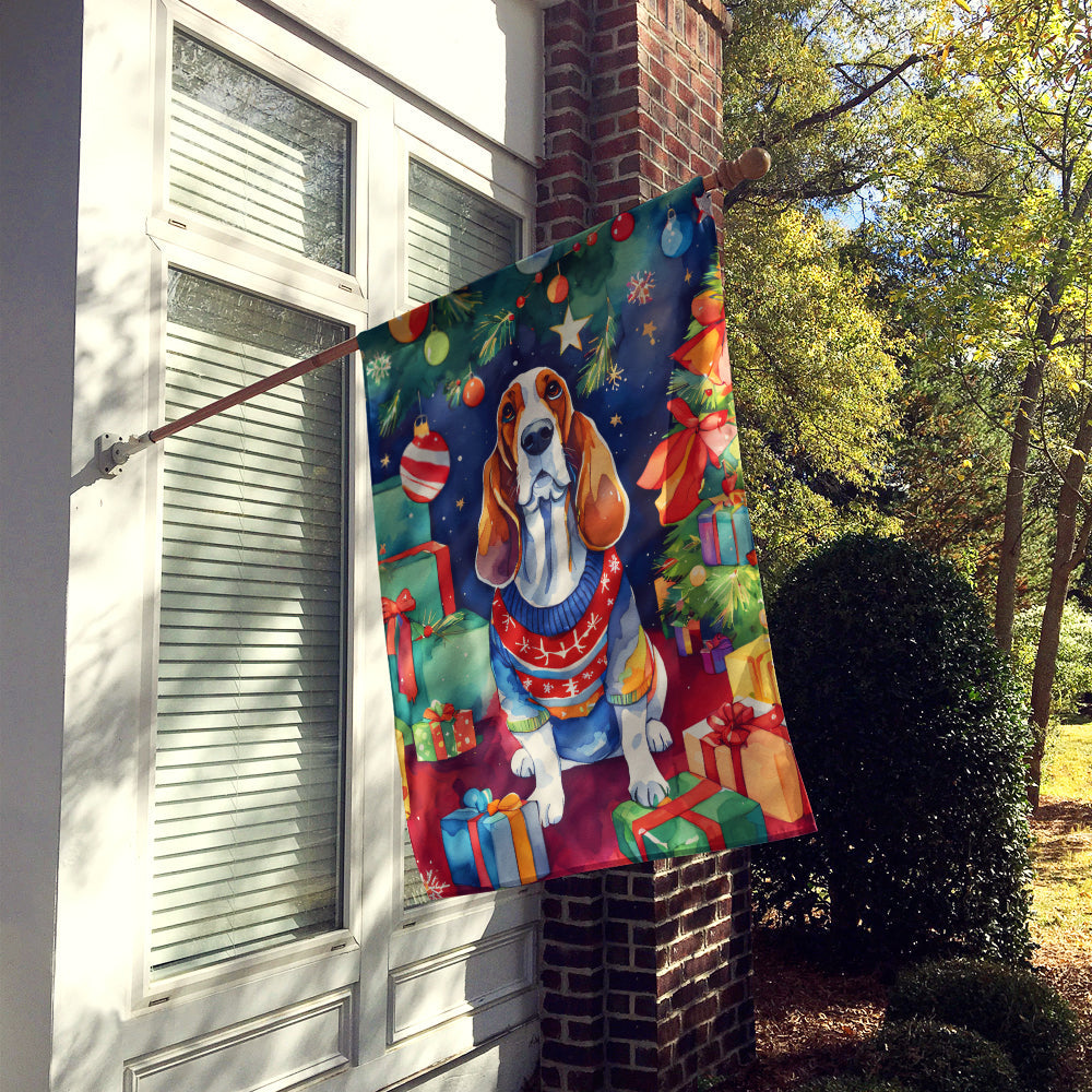 Basset Hound Christmas House Flag