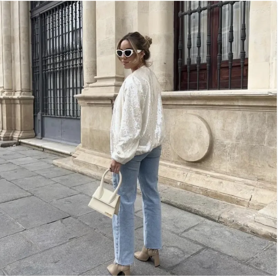 Women's Sequined Crew Neck Jacket